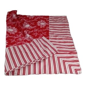 Williams Sonoma Red White Floral Stripe Cotton Tablecloth French Country